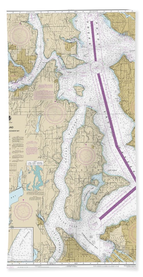 Nautical Chart-18474 Puget Sound-shilshole Bay-commencement Bay - Bath Towel