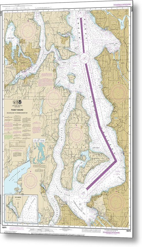 A beuatiful Metal Print of the Nautical Chart-18474 Puget Sound-Shilshole Bay-Commencement Bay - Metal Print by SeaKoast.  100% Guarenteed!