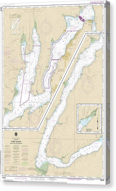 Nautical Chart-18476 Puget Sound-Hood Canal-Dabob Bay Canvas Print