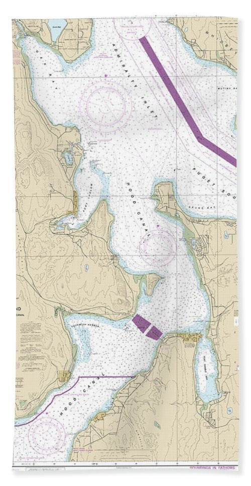 Nautical Chart-18477 Puget Sound-entrance-hood Canal - Bath Towel