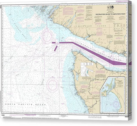 Nautical Chart-18480 Approaches-Strait-Juan De Fuca Destruction Lsland-Amphitrite Point Canvas Print