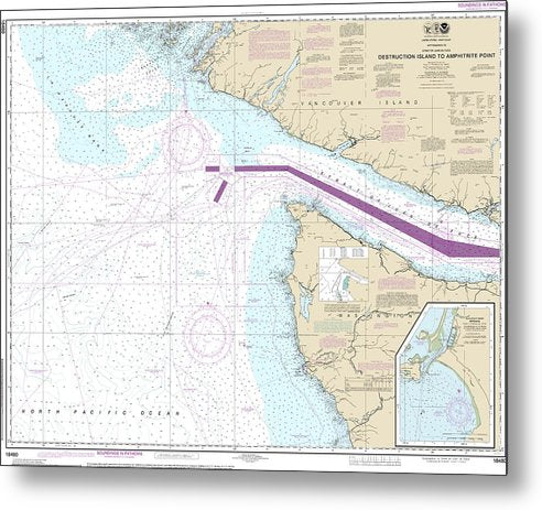 A beuatiful Metal Print of the Nautical Chart-18480 Approaches-Strait-Juan De Fuca Destruction Lsland-Amphitrite Point - Metal Print by SeaKoast.  100% Guarenteed!