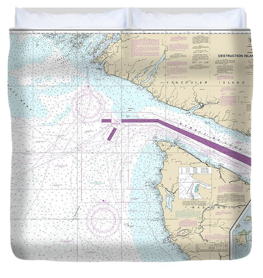 Nautical Chart 18480 Approaches Strait Juan De Fuca Destruction Lsland Amphitrite Point Duvet Cover