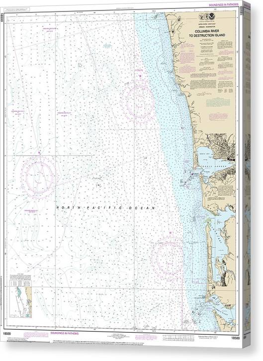 Nautical Chart-18500 Columbia River-Destruction Island Canvas Print