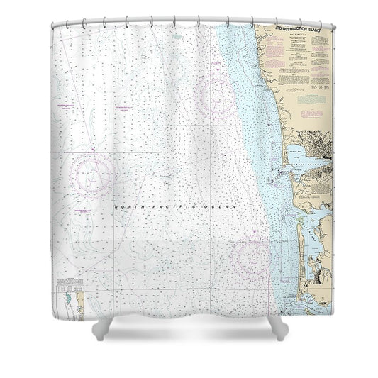 Nautical Chart 18500 Columbia River Destruction Island Shower Curtain