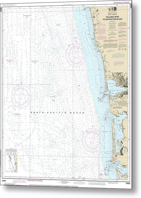 A beuatiful Metal Print of the Nautical Chart-18500 Columbia River-Destruction Island - Metal Print by SeaKoast.  100% Guarenteed!