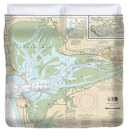 Nautical Chart 18502 Grays Harbor, Westhaven Cove Duvet Cover