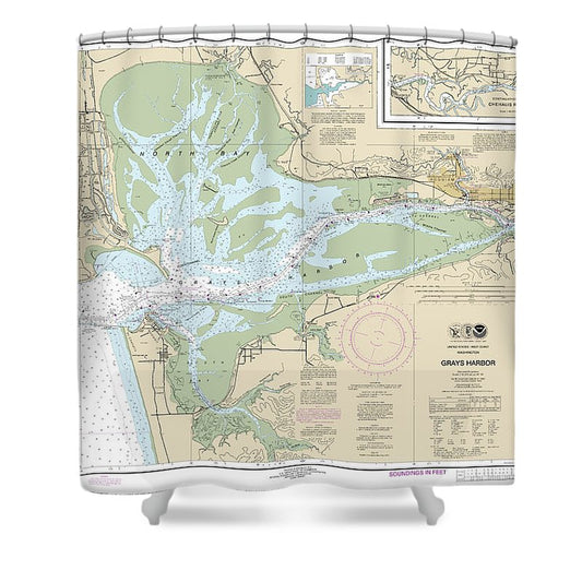 Nautical Chart 18502 Grays Harbor, Westhaven Cove Shower Curtain