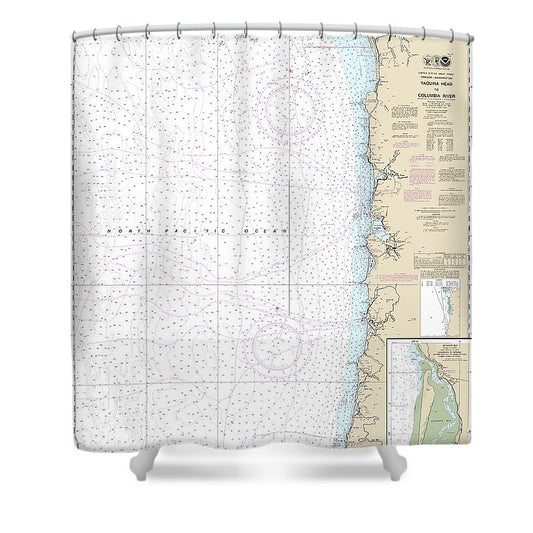 Nautical Chart 18520 Yaquina Head Columbia River, Netarts Bay Shower Curtain