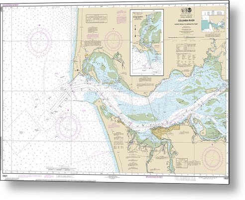 A beuatiful Metal Print of the Nautical Chart-18521 Columbia River Pacific Ocean-Harrington Point, Ilwaco Harbor - Metal Print by SeaKoast.  100% Guarenteed!