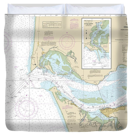 Nautical Chart 18521 Columbia River Pacific Ocean Harrington Point, Ilwaco Harbor Duvet Cover