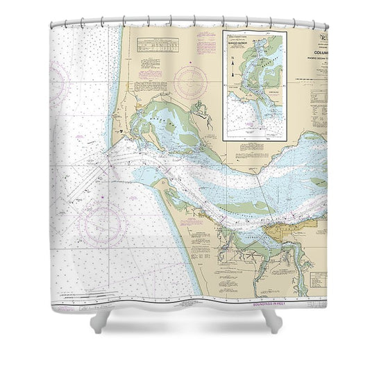 Nautical Chart 18521 Columbia River Pacific Ocean Harrington Point, Ilwaco Harbor Shower Curtain