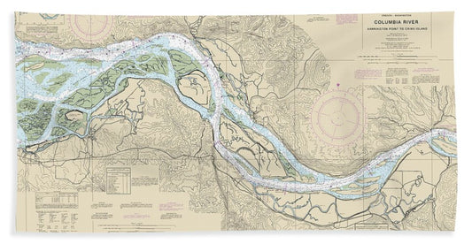 Nautical Chart-18523 Columbia River Harrington Point-crims Island - Bath Towel