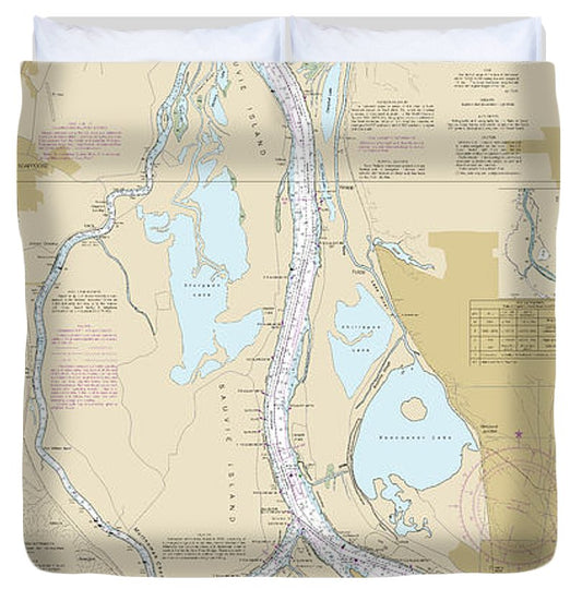 Nautical Chart 18525 Columbia River Saint Helens Vancouver Duvet Cover