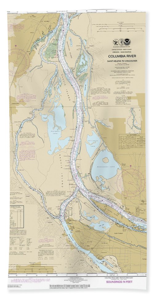 Nautical Chart-18525 Columbia River Saint Helens-vancouver - Bath Towel