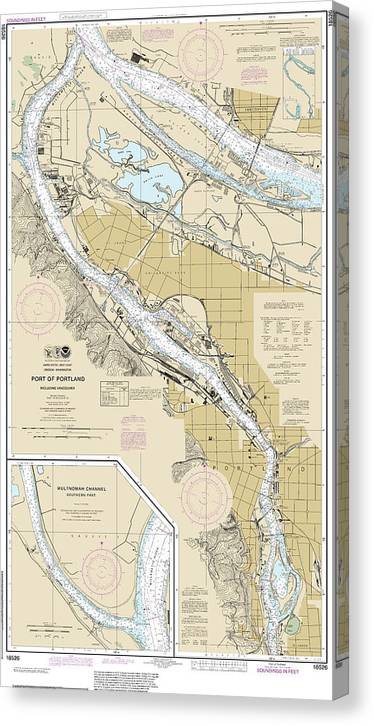 Nautical Chart-18526 Port-Portland, Including Vancouver, Multnomah Channel-Southern Part Canvas Print