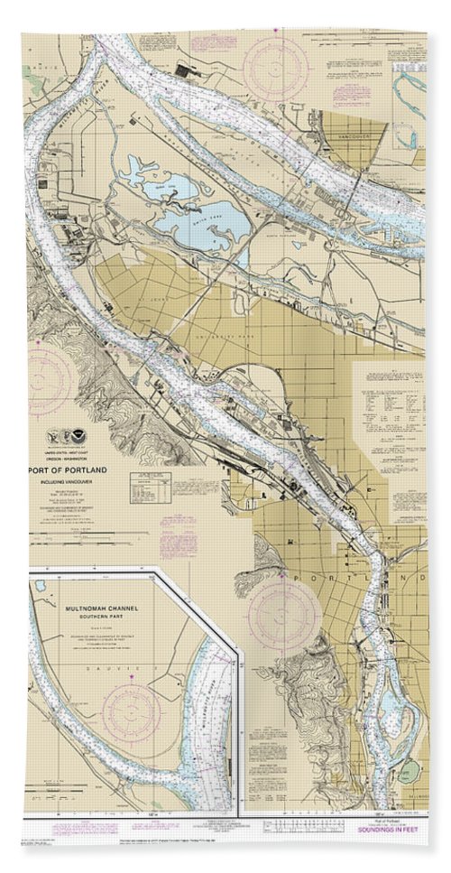 Nautical Chart-18526 Port-portland, Including Vancouver, Multnomah Channel-southern Part - Bath Towel