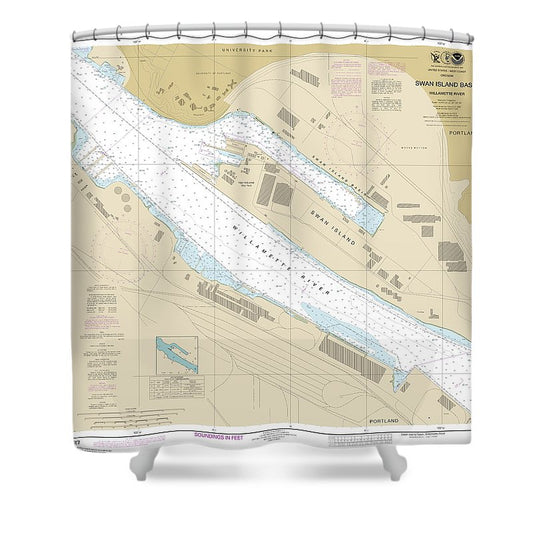Nautical Chart 18527 Willamette River Swan Island Basin Shower Curtain