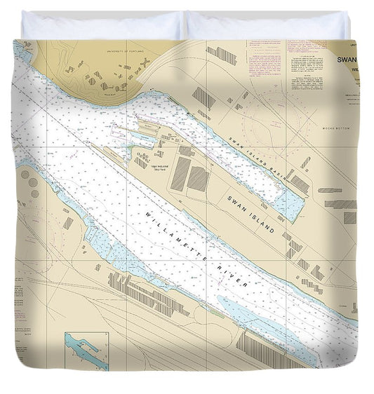 Nautical Chart 18527 Willamette River Swan Island Basin Duvet Cover