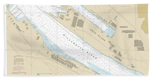 Nautical Chart-18527 Willamette River-swan Island Basin - Beach Towel