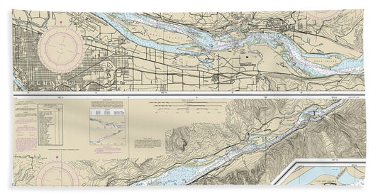 Nautical Chart-18531 Columbia River Vancouver-bonneville, Bonneville Dam - Bath Towel
