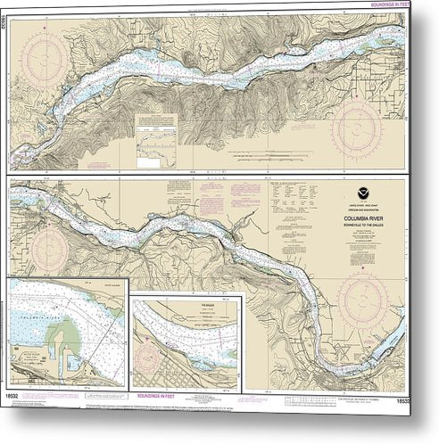 A beuatiful Metal Print of the Nautical Chart-18532 Columbia River Bonneville-The Dalles, The Dalles, Hood River - Metal Print by SeaKoast.  100% Guarenteed!