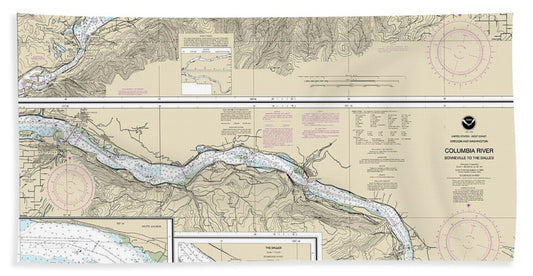 Nautical Chart-18532 Columbia River Bonneville-the Dalles, The Dalles, Hood River - Bath Towel