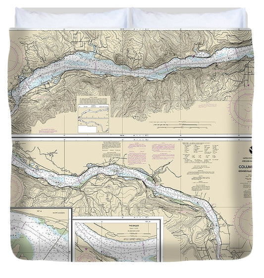 Nautical Chart 18532 Columbia River Bonneville The Dalles, The Dalles, Hood River Duvet Cover