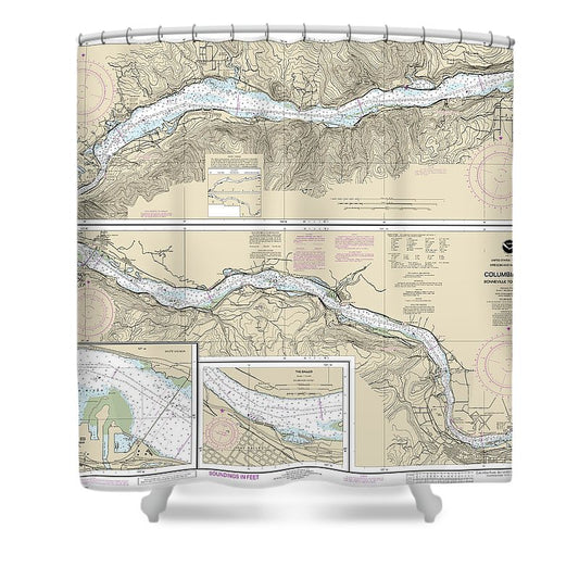 Nautical Chart 18532 Columbia River Bonneville The Dalles, The Dalles, Hood River Shower Curtain