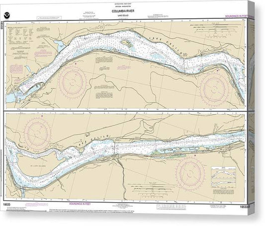 Nautical Chart-18533 Columbia River Lake Celilo Canvas Print