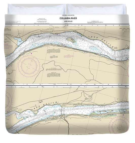 Nautical Chart 18533 Columbia River Lake Celilo Duvet Cover