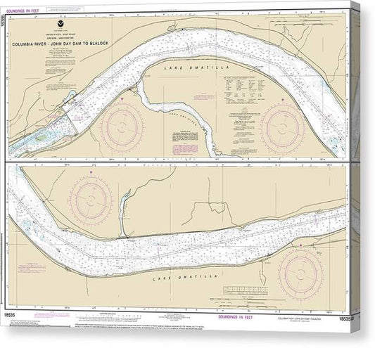 Nautical Chart-18535 Columbia River John Day Dam-Blalock Canvas Print