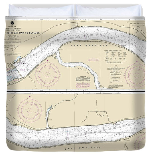 Nautical Chart 18535 Columbia River John Day Dam Blalock Duvet Cover