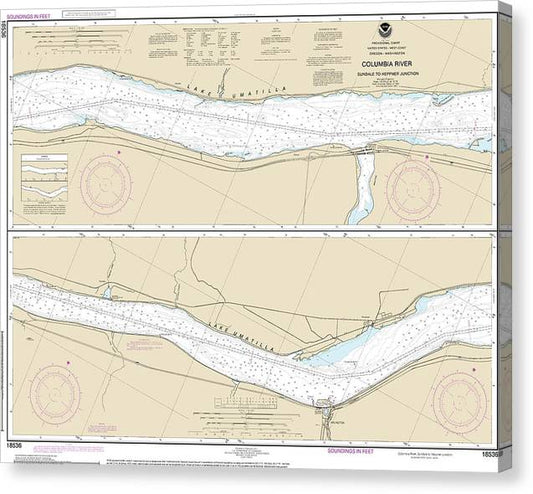 Nautical Chart-18536 Columbia River Sundale-Heppner Junction Canvas Print