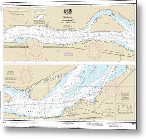A beuatiful Metal Print of the Nautical Chart-18537 Columbia River Alderdale-Blalock Islands - Metal Print by SeaKoast.  100% Guarenteed!