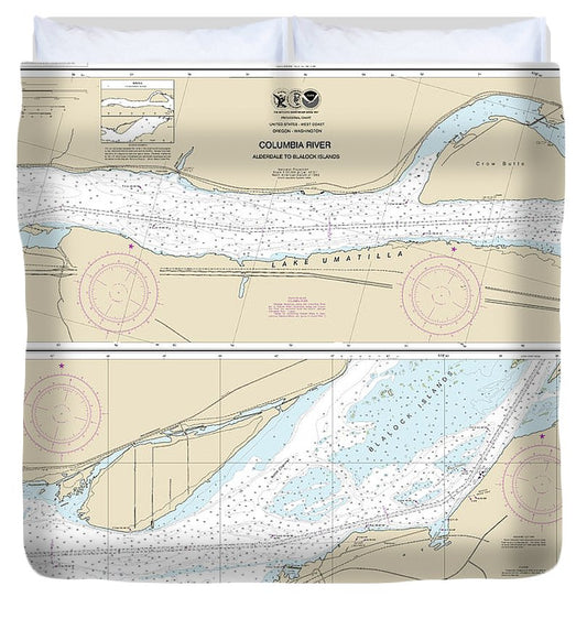 Nautical Chart 18537 Columbia River Alderdale Blalock Islands Duvet Cover