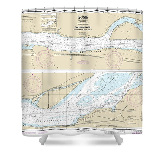 Nautical Chart 18537 Columbia River Alderdale Blalock Islands Shower Curtain