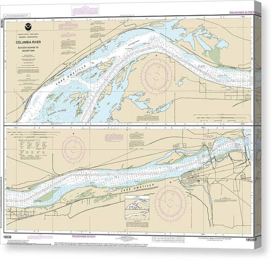 Nautical Chart-18539 Columbia River Blalock Islands-Mcnary Dam Canvas Print