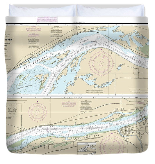 Nautical Chart 18539 Columbia River Blalock Islands Mcnary Dam Duvet Cover