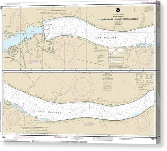 Nautical Chart-18541 Columbia River-Mcnary Dam-Juniper Canvas Print