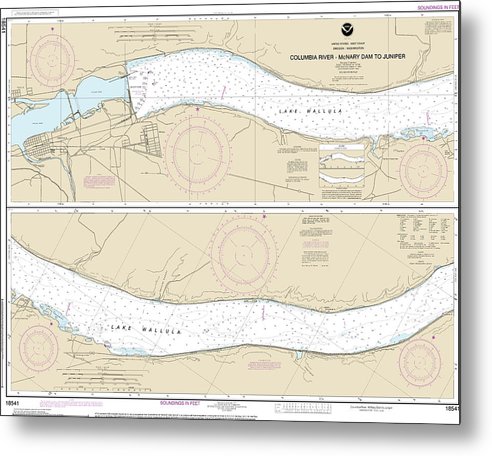 A beuatiful Metal Print of the Nautical Chart-18541 Columbia River-Mcnary Dam-Juniper - Metal Print by SeaKoast.  100% Guarenteed!
