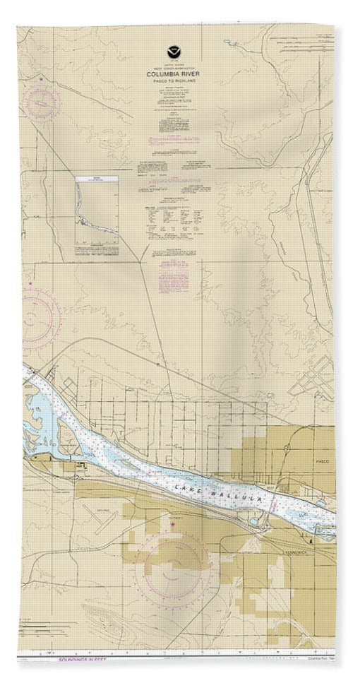 Nautical Chart-18543 Columbia River Pasco-richland - Bath Towel