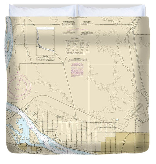 Nautical Chart 18543 Columbia River Pasco Richland Duvet Cover