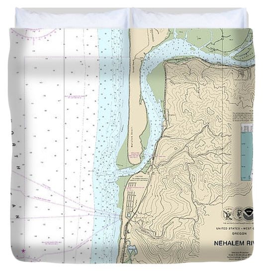 Nautical Chart 18556 Nehalem River Duvet Cover