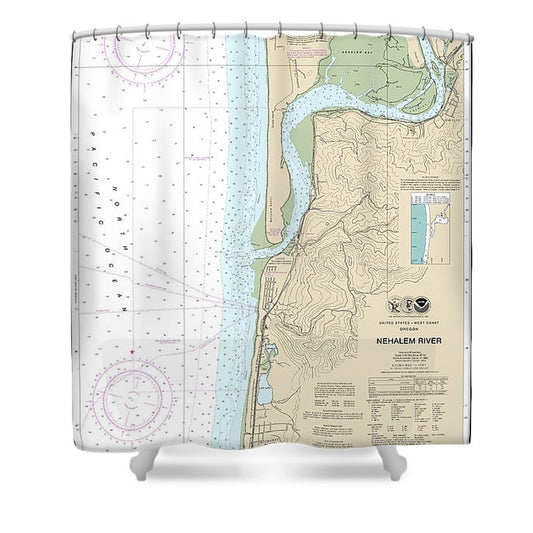Nautical Chart 18556 Nehalem River Shower Curtain