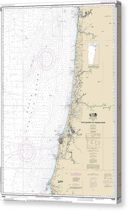 Nautical Chart-18580 Cape Blanco-Yaquina Head Canvas Print