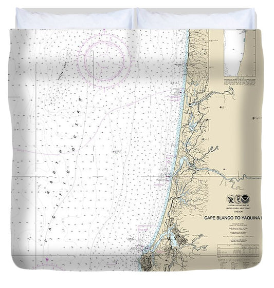 Nautical Chart 18580 Cape Blanco Yaquina Head Duvet Cover