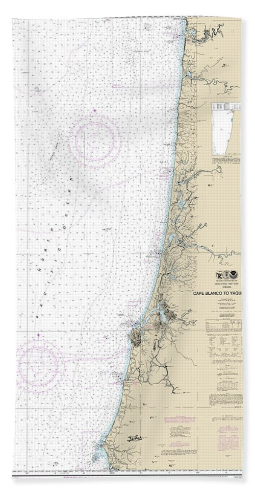 Nautical Chart-18580 Cape Blanco-yaquina Head - Bath Towel