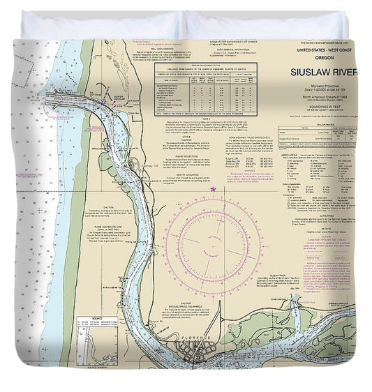 Nautical Chart 18583 Siuslaw River Duvet Cover