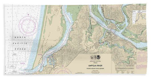 Nautical Chart-18584 Umpqua River Pacific Ocean-reedsport - Bath Towel